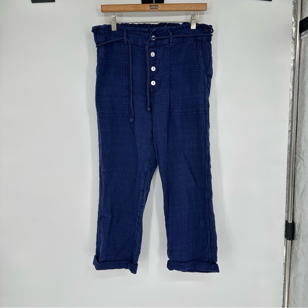 Sundance Navy Blue Cropped Button-Front Pants